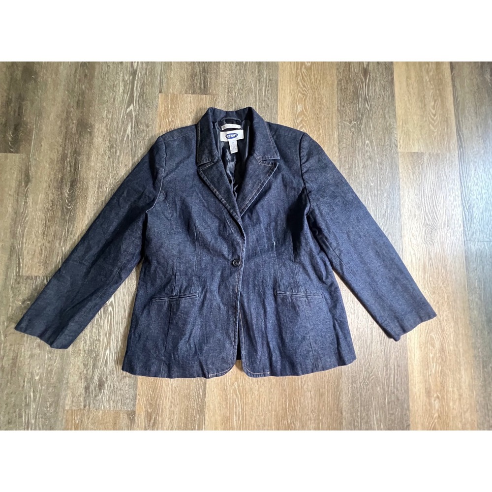 Old Navy Denim Blazer Womens XXL Dark Wash Indigo Button Structured Jacket